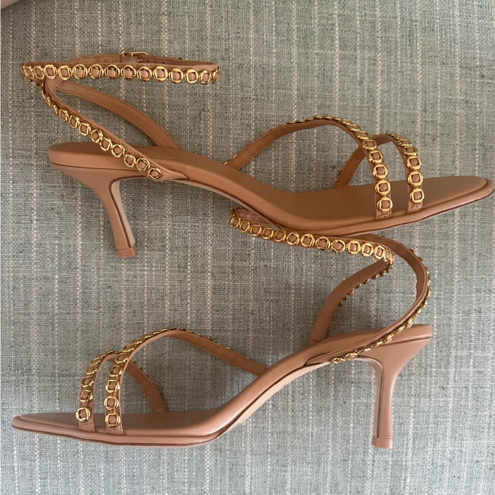 Larroude Gold-Tan Strappy Heels - Picture 5 of 10